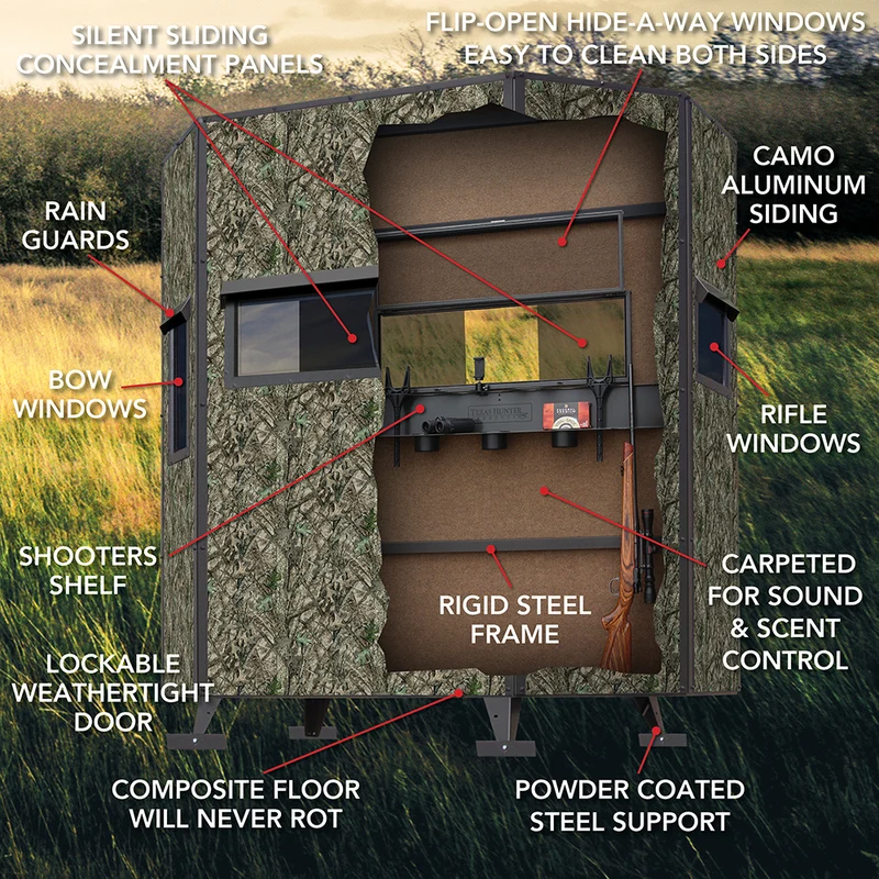 Texas Hunter 5' x 7' Wrangler Camo Hunting Blind with Combo Bow/Rifle Windows & Ground Legs - Image 5